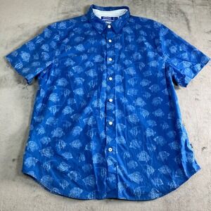 Nautica Blue Sail Mens Large Blue Tropical Fish Print Short Sleeve Button Shirt